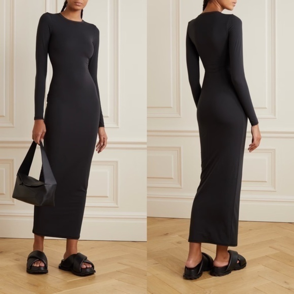 NWT SOLD OUT-SKIMS Fits Everybody Stretch-Jersey Long Sleeve Dress - Onyx
